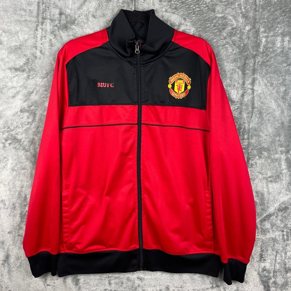 Manchester United Full-Zip Soccer Track Jacket Red Black Mens XL Warm up‎ Sports